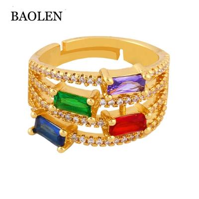 China Brass 18k Gold Plated Brass Finger Ring With Zircon Stone And Adjustable Size Rainbow Color for sale