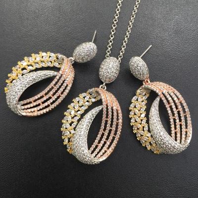 China Brass Elegant Jewelry Set For Wedding Multi Color Plating With Round Zircon Stone And Fancy Shape Stone for sale