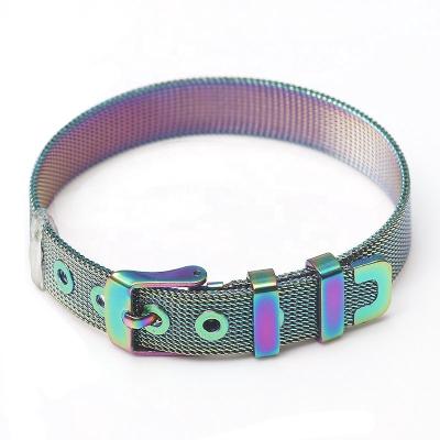 China Stainless Steel Rainbow Color Watch Style Watchband Stainless Steel Bracelet Fashion Keeper Bracelet for sale