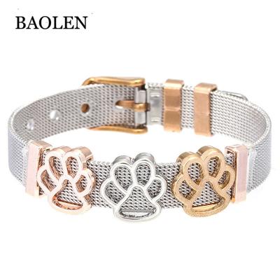 China Stainless Steel Guardian Bracelet 3 Tone Color Bangles Fashion Stainless Steel Jewelry Gold Plated With Dog Hand Charm for sale