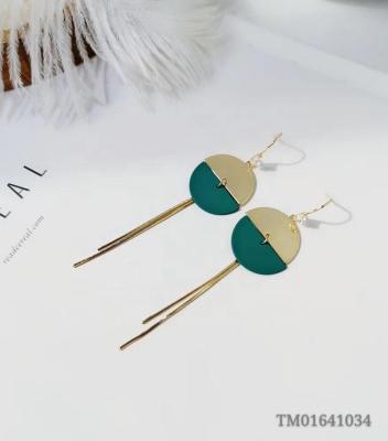 China Simple Fashion Brass New Design Korea Style Women Long Dangle Earring with Colorful Accessory and White Rectangle Stone Earring for sale