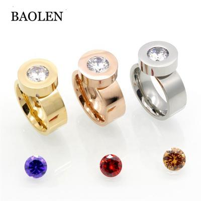 China CLASSIC Colorful Crystal Round Stone Ring For Women 316L Stainless Steel Zircon Gold Ring Female Jewelry Valentine Gift for sale