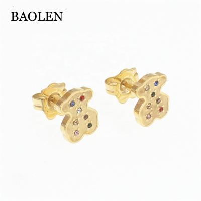 China Stainless Steel Bear Shaped Wholesale Cheap Wholesale Stainless Steel Earrings Jewelry Matte Finish Big Gold Stud for sale