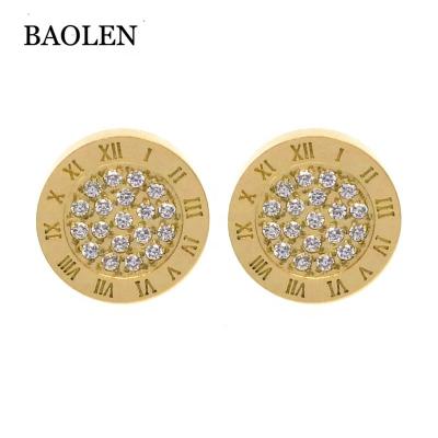 China 316L Stainless Steel Round Shape Roman Number Engraved Stainless Steel Stud Earring For Girl Women Jewelry Guangzhou Xijiao Building Supplier for sale