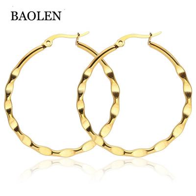 China Stainless Steel 18K Gold Plated Stainless Steel Hoop Earrings Stud Large Circle Round Hoop Rings For Women for sale