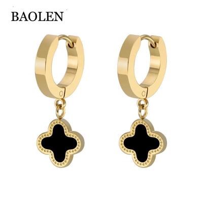 China 2018 Hot Sale Stainless Steel Jewelry Rose Gold Dangle Four Leaf Circle Earrings For Women Jewelry for sale