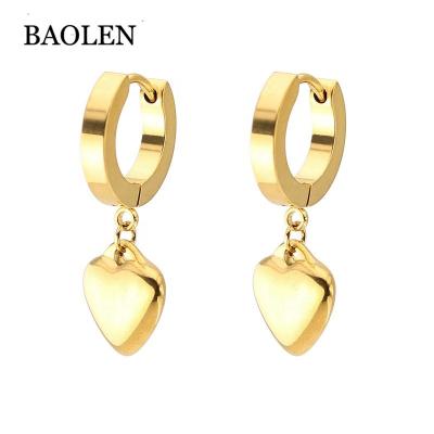 China Wholesale Luxurious Personalized Stainless Steel Women Jewelry Love Heart Shape Gold Plated Circle Drop Earrings for sale