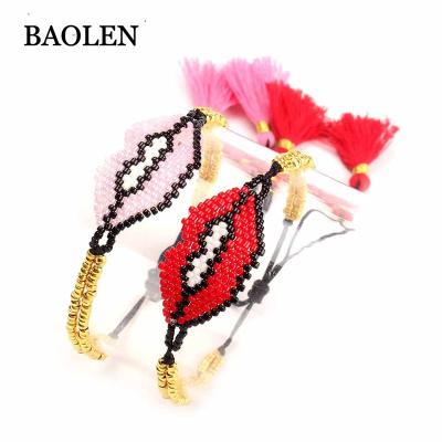 China New Miyiki tassel jewelry Miyuki female crystal bracelet red pink lips braided European and American explosion fashion mouth models for sale