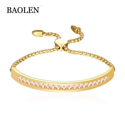 China CLASSIC Stainless Steel Gold Rose Chain Bracelet Adjustable Pump Pull Pave Zircon Bangle Bracelet For Woman Jewelry for sale