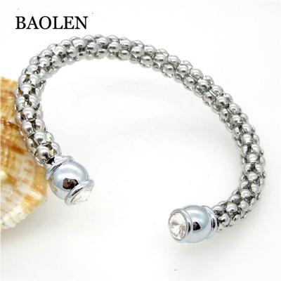 China Wholesale CLASSIC Retro Cheap Women Stainless Steel Screw Open Wire Textured Bracelet With Beautiful Rhinestone For Gifts for sale