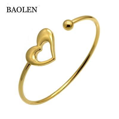 China Wholesale Simple CLASSIC Gold Cuff Stainless Steel Heart Shape Heart Shape Bangle Silver Bracelets For Valentine's Day Gifts for sale