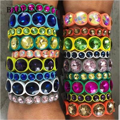 China ALLOY Christmas Series Bohemian Bangle Painted Alloy Bangle Glass Zircon Stretch Stone Bangle Elastic Bracelet for sale