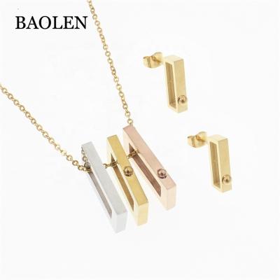 China Wholesale Best Brand Women Stainless Steel Rectangle Necklace Earrings Stainless Steel Pendant Jewelry Set Stock Slae In Canton for sale