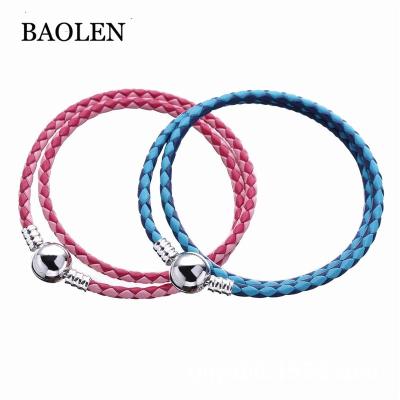 China Vintage Red Green Cowhide Leather Stainless Steel Braided Bracelet Button Ball Bracelets Stainless Steel Couple Bracelet for sale