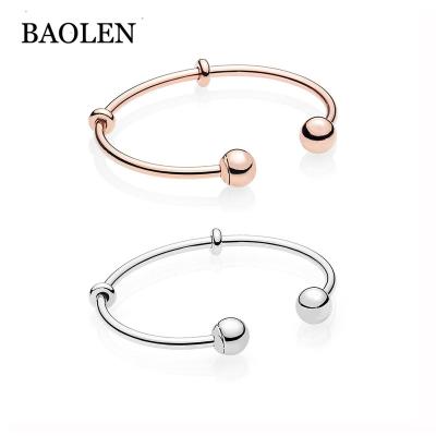 China Factory Price Stainless Steel Logo Brand Open Cuff Bangle Bracelet With Charms Diy Ball Charm Jewelry for sale