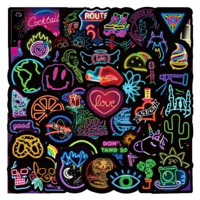 China 50Pcs Decorative Cool Neon Lamp Sticker Fashionable Dark Cool Pack For Skateboard Guitar Fridge Luggage Laptop Vinyl Stickers Trendy Decal for sale