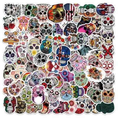 China Fashionable Cartoon Sticker 100Pcs Horror Skull Skeleton Stickers For Skateboard Luggage Laptop Guitar Phone Bottle Stickers Popular Logo for sale