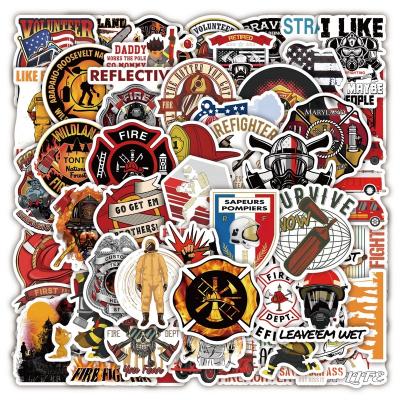 China 50Pcs Fashion Decorative Cool Fireman Sticker Decorative Sticker for Luggage Home Laptop Kids Girl Fridge Stickers Trendy Printing for sale