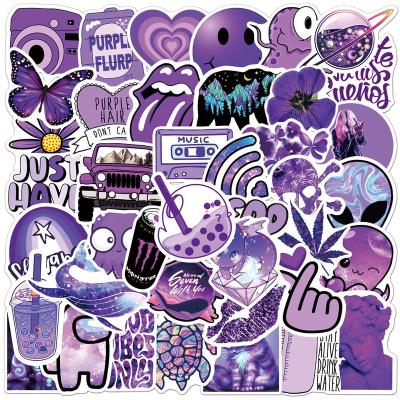 China 50Pcs Cartoon Sticker Cool Cute Purple Sticker Paper Printing For Girl Diy Bottle Glass Luggage Laptop Decorative Stickers for sale