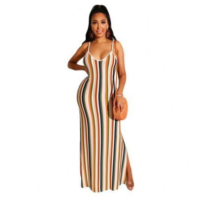 China Cotton Multicolor Striped Casual Dress Anti-wrinkle Lace Up Maxi Satin Dress Woman Dresses 2021 New Arrivals for sale