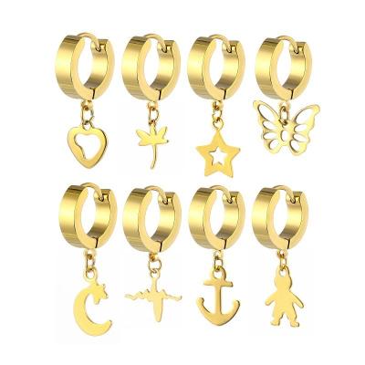 China Punk Heart Shaped Moon Star Stainless Steel Gold Hoop Earring Hoop Dangle Earrings For Women Girl Fashion Jewelry Gift for sale