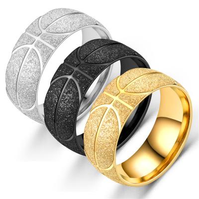 China 8MM Punk Rings For Men's Titanium Steel Basketball Shaped Ring Punk Hip Hop Finger Decoration Jewelry Suitable For Sports And Dance for sale