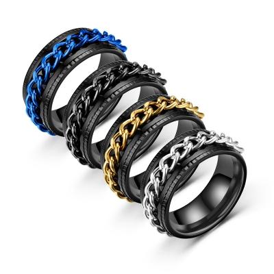 China Stainless Steel Punk Cool Rotating Men's Ring High Quality Spinner Chain Women's Punk Jewelry For Party Gift 8mm for sale