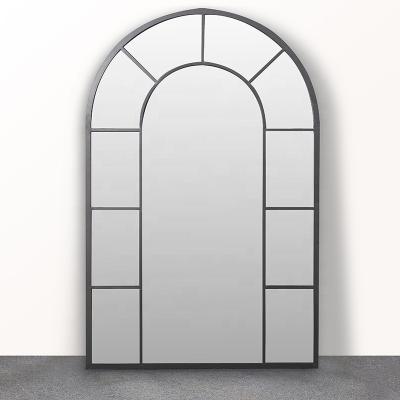 China Wholesale Minimalist Retro Wrought Iron Wall Mirrors Rustic Home Decor Living Room Fireplace Arched Wall Mirror for sale