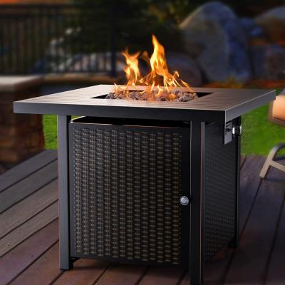 China Outdoor Heater Outdoor Steel Deck Pit Table With Lid And Lava Rock Garden Backyard Patio 50,000 Btu Gas Fire Pit 28 Inch Propane Fire Pit for sale