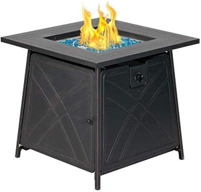 China Wholesale Customization Propane Fire Pit Outdoor Heater Table With Lid 28 Inch Square Outdoor Glass Gas Fire And Blue Fire Pit Table for sale