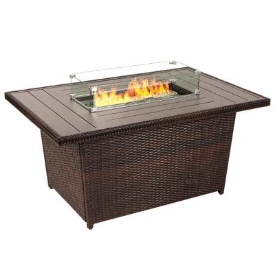 China Outdoor Heater 50,000 Rectangular Outdoor Fire Pit Patio Table Fire Top Table Pit Hideaway Tank Holder Glass Vent Wicker Guard 52in for sale