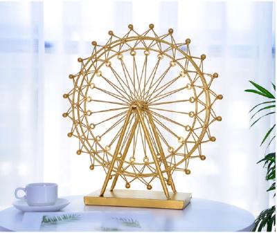 China Minimalist Customized Gold Metal Mini Ferris Wheel Kids Room Home Ornament Large Luxury Iron Art Christmas Window Decoration for sale