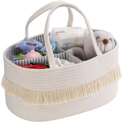 China Water Resistant Baby Diaper Organizer Large Capacity Cotton Rope Basket Deluxe Portable Baby Diaper Cart for sale