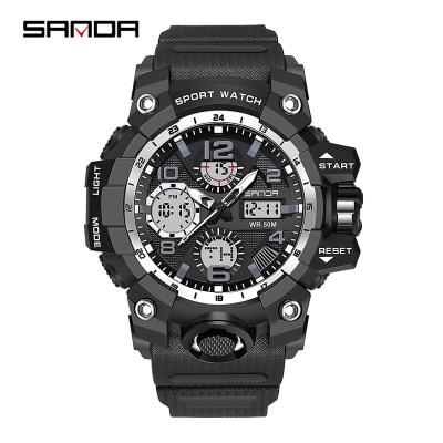 China Sanda 6030 Digital Automatic Wristwatch Men's Dual Date Army Military Sport Time Alarm 50ATM Digital Analog Watch for sale