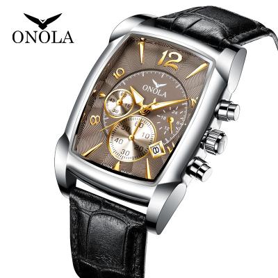 China New fashion simple automatic casual watch men's top luxury brand date ONOLA 6818 men's quartz watch Manufacturer Leather Auto Date watch for sale