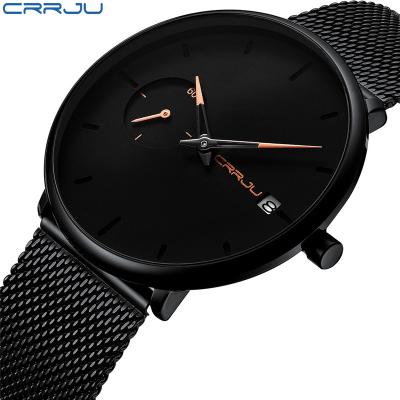 China CRRJU 2258 Automatic Date Fashion Men Watch Ultra Thin Classic Quartz Watch Casual Calendar Watches Stainless Steel Mesh Strap Clock for sale