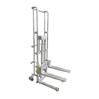 China Widely Used ME-S Series Stainless Steel Stacker Forklift Manual Hydraulic Platform Stacker With Adjustable Forks for sale