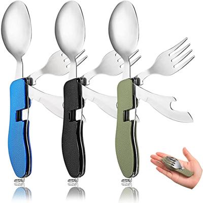 China Disposable Detachable Camping Foldable Cutlery Set Portable 4 in 1 Stainless Steel Travel Cutlery Set for sale