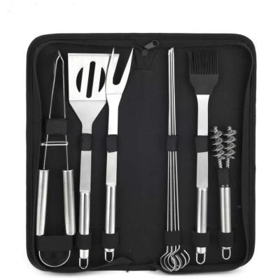 China Easily Cleaned BBQ Tool Kit 9 Piece BBQ Utensil Set Portable Grill Stainless Steel BBQ Tools With Cloth Bag for sale