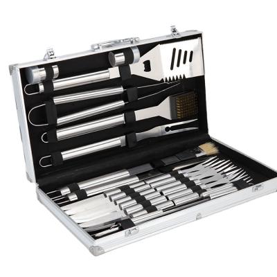 China Easily Cleaned 24pcs Food Grade Stainless Steel Barbecue Grill Set BBQ Grill Set With Aluminum Case for sale