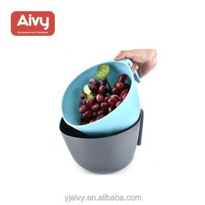 China Kitchen Tools Viable Mixing Bowl 2 In 1 Colander And Fruit Vegetable Washing Basket Plastic Bowl for sale