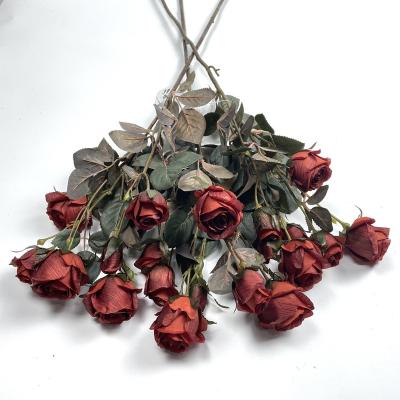 China Fashional gift/decor 2021 most popular bride home table decoration real touch high quality vintage silk rose artificial flowers for sale