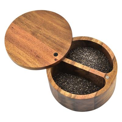 China Sustainable Natural Acacia Wood Seasoning Jar With Separating Layer For Kitchen Countertop for sale