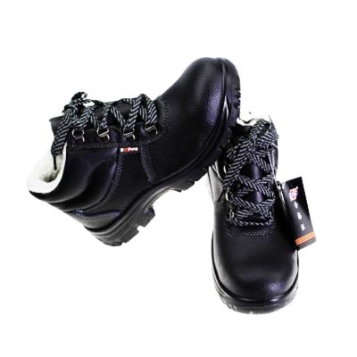 China Steel Toe Cap Steel Base Black Leather Iron Toe Wool (200J Resistant) Striping Work Safety Shoes Warm Winter for sale