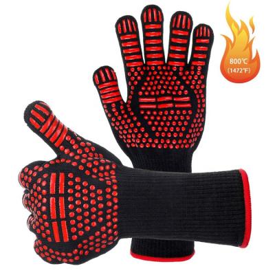 China 800 Degree Flame Retardant Heat Resistant Gloves 800 Degree Silicone Oven Mitts Barbecue Heat Insulation BBQ Heat Resistant Microwave Flame Retardant Oven Gloves for sale