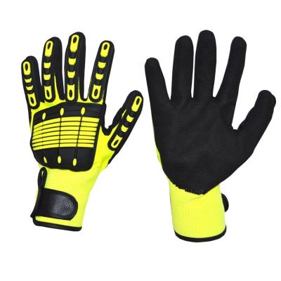 China Oil Extracting Nitrile Drill Safety Nitrile Extracting Gloves With Velcro Outdoor Sports Extracting Mechanical Oil Mining Drill Grade 5 Anti Shock Nitrile Cut TPR Dipped Gloves with Velcro for sale