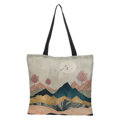 China Tote Bags 17 Designs Durable Custom Printed Women Blanket Large Grocery Bags Canvas Cotton Foldable Tote Bag for sale