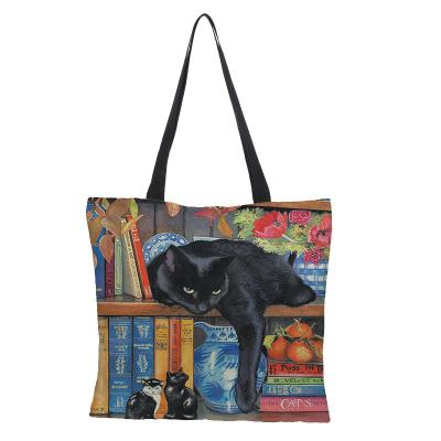 China Custom Prospecting Eco Friendly Durable Tote Bag Cotton Bag Logo Cat Animal Printing Reusable Shopping 14 Designs for sale