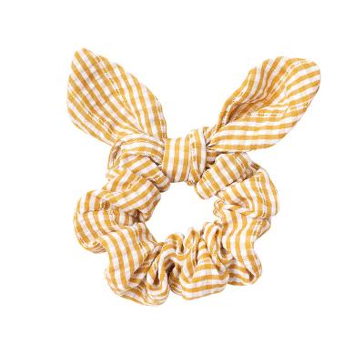 China FashionRetro Durable Custom Cotton Factory Scrunchies Cute Rabbit Ear Printed Cute Hair Scrunchies Hair Ties Elastic Bands for sale