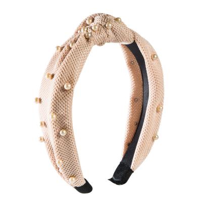 China 2021 Manufacturer Fashion Jewelry Accessories Women's Custom Wide Cloth Wide Hairband Pearl Makeup Hair Circle Headband for sale